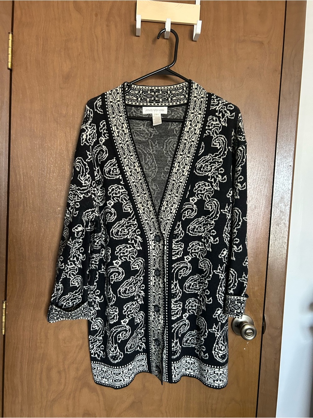 Jones New York Black and White Paisley Cardigan